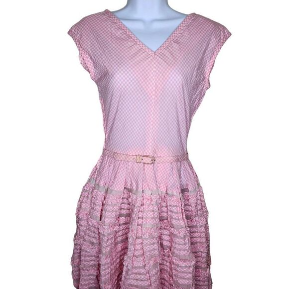 Vintage 50s Kane Weill Bouffant Dress Womens Size S Pink Gingham Check Pinup - Picture 2 of 8